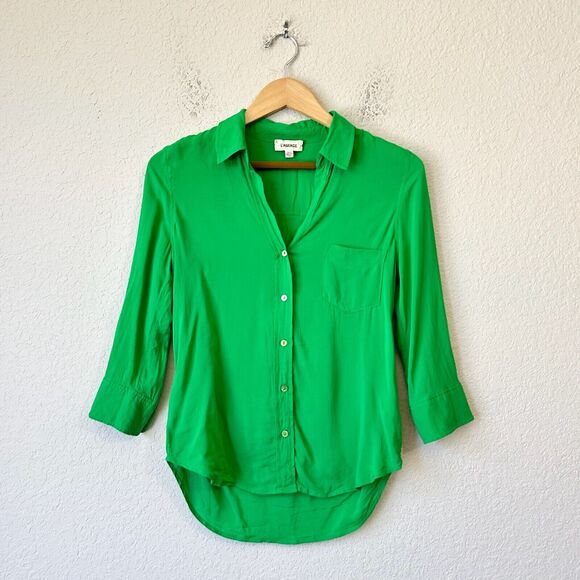 L'AGENCE Ryan Shirt Green 3/4 Sleeve Button Up Minimalist Work Preppy - Picture 1 of 9